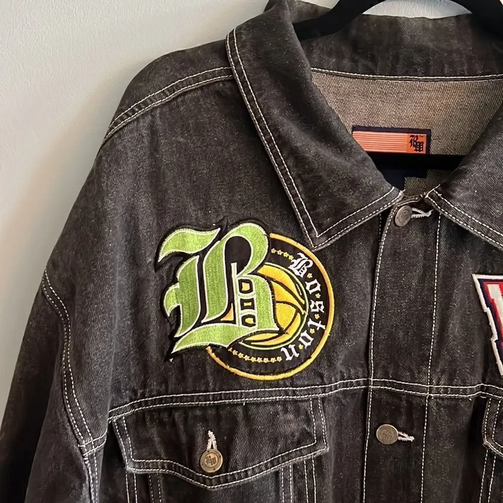 Men’s Regal Wear 2XL Vintage NBA Basketball black denim jean jacket ~ RARE!